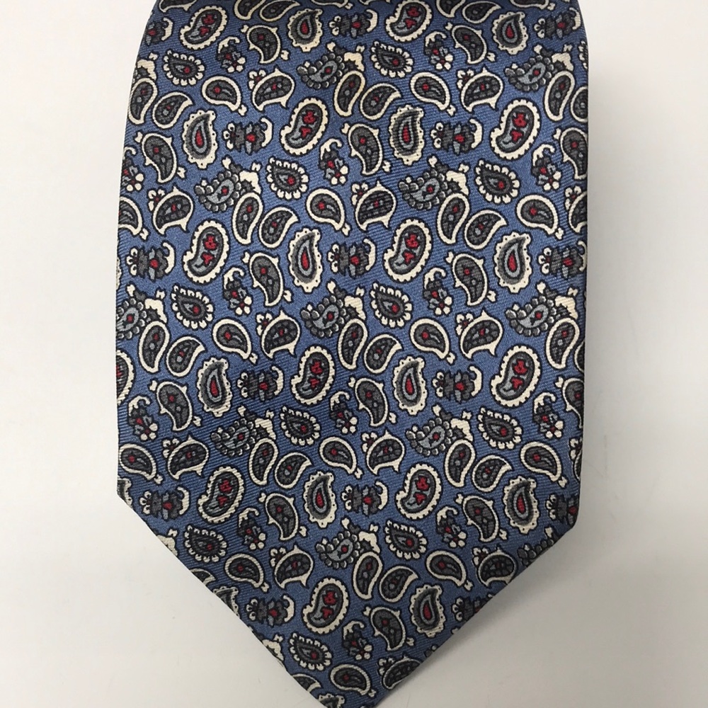 Christian Dior Vintage Men’s All Silk Cravates Blue Paisley Tie Red and Gray